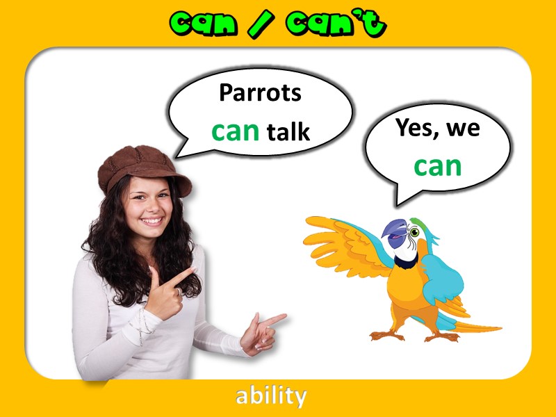 Parrots can talk Yes, we can ability